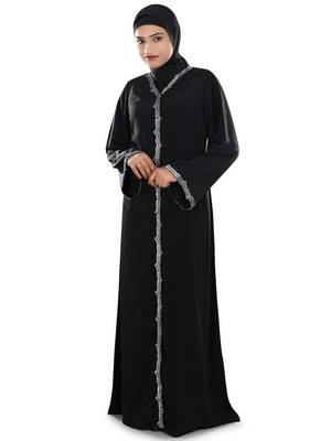 MyBatua Black Polyester Arabian Style Islamic Wear For Women Muslim Abaya With Hijab 1