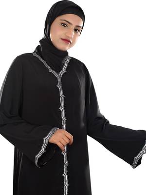 MyBatua Black Polyester Arabian Style Islamic Wear For Women Muslim Abaya With Hijab 2