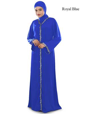 MyBatua Blue Polyester Arabian Style Islamic Wear For Women Muslim Abaya With Hijab 1