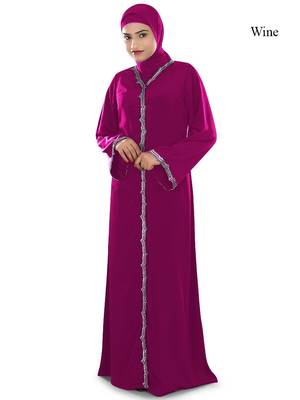 MyBatua Wine Polyester Arabian Style Islamic Wear For Women Muslim Abaya With Hijab 1