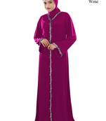 MyBatua Wine Polyester Arabian Style Islamic Wear For Women Muslim Abaya With Hijab