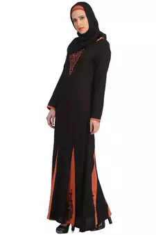MyBatua Black Viscose Arabian Style Islamic Wear For Women Muslim Abaya With Hijab