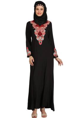 MyBatua Black Viscose Arabian Style Islamic Wear For Women Muslim Abaya With Hijab 1