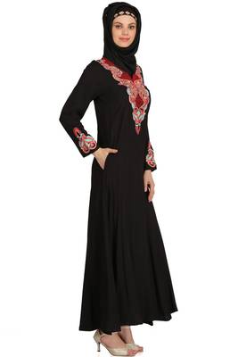 MyBatua Black Viscose Arabian Style Islamic Wear For Women Muslim Abaya With Hijab 2