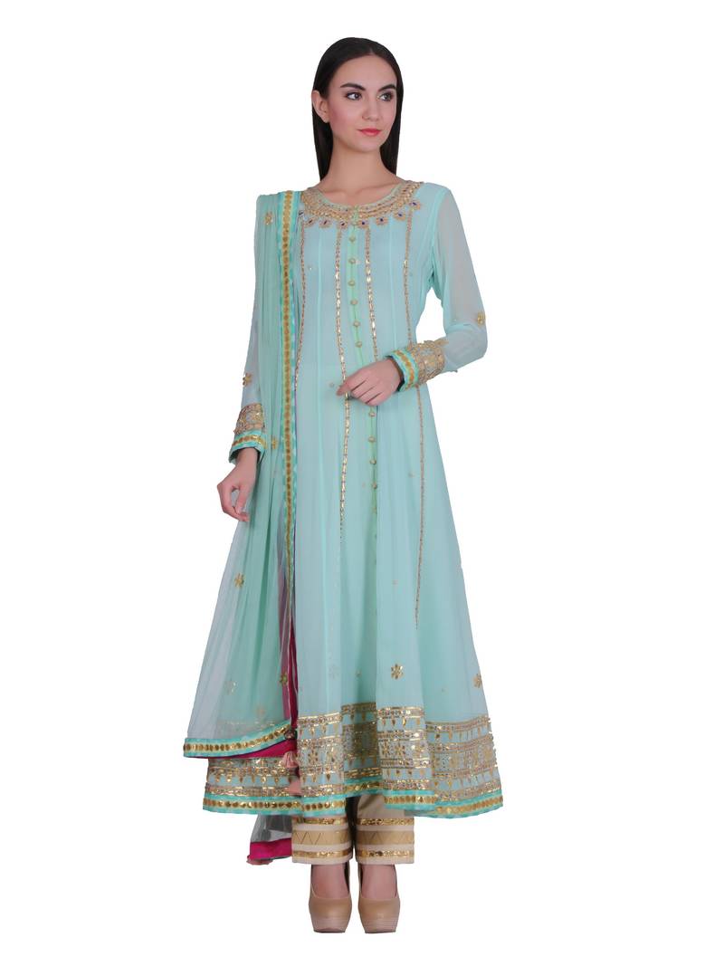 Cording Embroidered Mint Green Designer Salwar Kameez