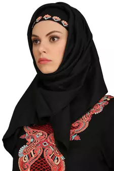 MyBatua Black Viscose Arabian Style Islamic Wear For Women Muslim Abaya With Hijab