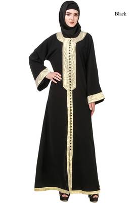 MyBatua Black Polyester Arabian Style Islamic Wear For Women Muslim Abaya With Hijab 1