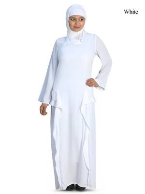 MyBatua White Polyester Arabian Style Islamic Wear For Women Muslim Abaya With Hijab 1