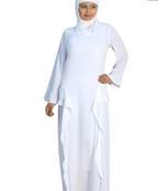 MyBatua White Polyester Arabian Style Islamic Wear For Women Muslim Abaya With Hijab