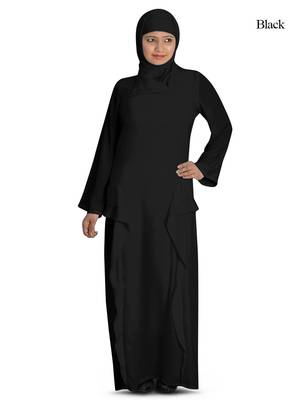 MyBatua Black Polyester Arabian Style Islamic Wear For Women Muslim Abaya With Hijab 1