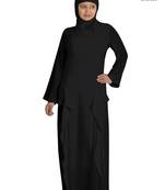 MyBatua Black Polyester Arabian Style Islamic Wear For Women Muslim Abaya With Hijab