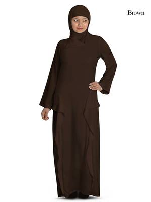 MyBatua Brown Polyester Arabian Style Islamic Wear For Women Muslim Abaya With Hijab 1