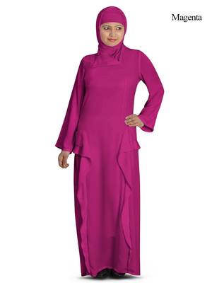 MyBatua Magenta Polyester Arabian Style Islamic Wear For Women Muslim Abaya With Hijab 1