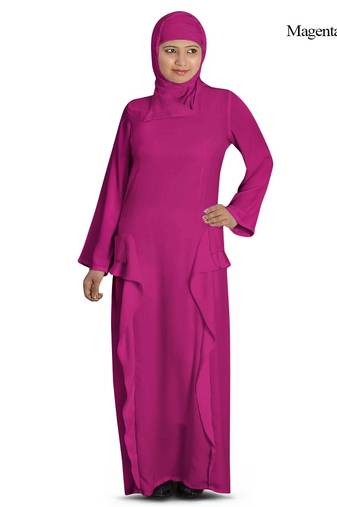 MyBatua Magenta Polyester Arabian Style Islamic Wear For Women Muslim Abaya With Hijab