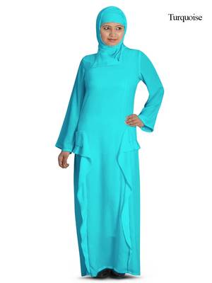 MyBatua Turqoise Polyester Arabian Style Islamic Wear For Women Muslim Abaya With Hijab 1