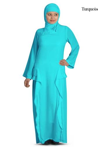 MyBatua Turqoise Polyester Arabian Style Islamic Wear For Women Muslim Abaya With Hijab