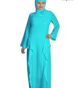 MyBatua Turqoise Polyester Arabian Style Islamic Wear For Women Muslim Abaya With Hijab