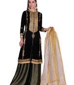Black Velvet Hand embroidery stitched salwar kameez with dupatta