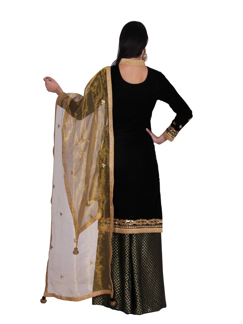 Black Velvet Hand embroidery stitched salwar kameez with dupatta