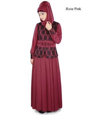 MyBatua Pink Polyester Arabian Style Islamic Wear For Women Muslim Abaya With Hijab 1