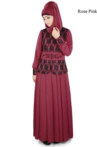 MyBatua Pink Polyester Arabian Style Islamic Wear For Women Muslim Abaya With Hijab