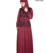 MyBatua Pink Polyester Arabian Style Islamic Wear For Women Muslim Abaya With Hijab