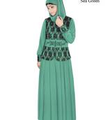 MyBatua Green Polyester Arabian Style Islamic Wear For Women Muslim Abaya With Hijab