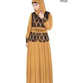 MyBatua Beige Polyester Arabian Style Islamic Wear For Women Muslim Abaya With Hijab