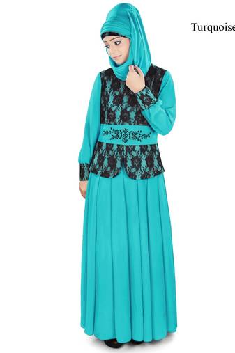 MyBatua Turqoise Polyester Arabian Style Islamic Wear For Women Muslim Abaya With Hijab