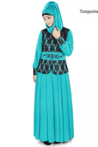 MyBatua Turqoise Polyester Arabian Style Islamic Wear For Women Muslim Abaya With Hijab