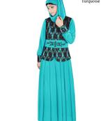 MyBatua Turqoise Polyester Arabian Style Islamic Wear For Women Muslim Abaya With Hijab