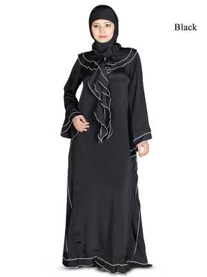 MyBatua Black Polyester Arabian Style Islamic Wear For Women Muslim Abaya With Hijab 1