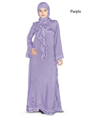 MyBatua Purple Polyester Arabian Style Islamic Wear For Women Muslim Abaya With Hijab 1