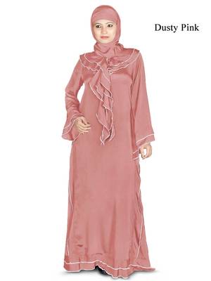 MyBatua Pink Polyester Arabian Style Islamic Wear For Women Muslim Abaya With Hijab 1