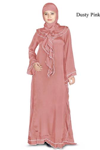 MyBatua Pink Polyester Arabian Style Islamic Wear For Women Muslim Abaya With Hijab