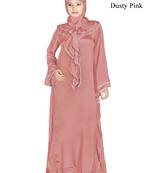 MyBatua Pink Polyester Arabian Style Islamic Wear For Women Muslim Abaya With Hijab