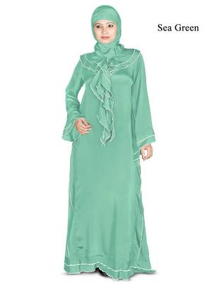 MyBatua Green Polyester Arabian Style Islamic Wear For Women Muslim Abaya With Hijab 1