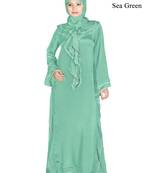 MyBatua Green Polyester Arabian Style Islamic Wear For Women Muslim Abaya With Hijab