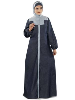MyBatua Grey Denim Arabian Style Islamic Wear For Women Muslim Abaya With Hijab 1