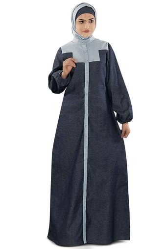 MyBatua Grey Denim Arabian Style Islamic Wear For Women Muslim Abaya With Hijab