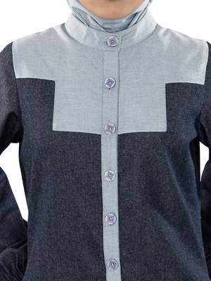 MyBatua Grey Denim Arabian Style Islamic Wear For Women Muslim Abaya With Hijab 3