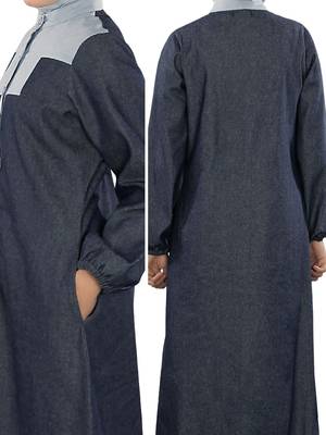 MyBatua Grey Denim Arabian Style Islamic Wear For Women Muslim Abaya With Hijab 4