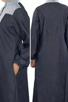MyBatua Grey Denim Arabian Style Islamic Wear For Women Muslim Abaya With Hijab