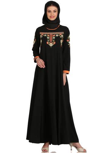 MyBatua Black Polyester Arabian Style Islamic Wear For Women Muslim Abaya With Hijab