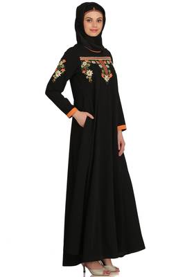 MyBatua Black Polyester Arabian Style Islamic Wear For Women Muslim Abaya With Hijab 2