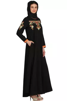 MyBatua Black Polyester Arabian Style Islamic Wear For Women Muslim Abaya With Hijab