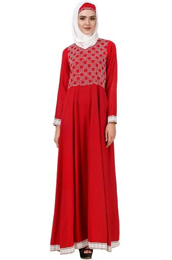 MyBatua Red Viscose Arabian Style Islamic Wear For Women Muslim Abaya With Hijab