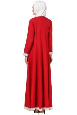 MyBatua Red Viscose Arabian Style Islamic Wear For Women Muslim Abaya With Hijab 2