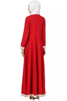 MyBatua Red Viscose Arabian Style Islamic Wear For Women Muslim Abaya With Hijab