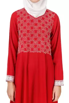 MyBatua Red Viscose Arabian Style Islamic Wear For Women Muslim Abaya With Hijab